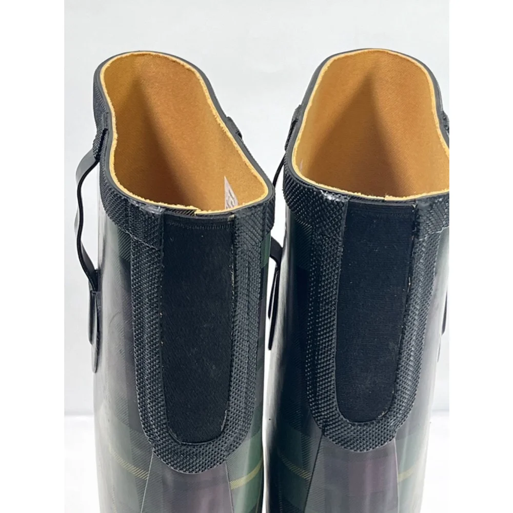 L.L.Bean Women's Green and Purple Plaid Rain Tall Boots Size‎ 7 Wellies Rubber